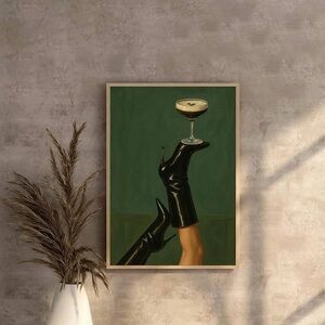 Espresso High Heels Feminine Moody Canvas Wall Art Moody Cocktail 12x16